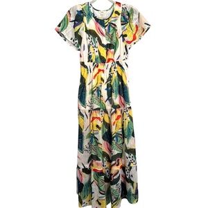 OTT Tropical Rio Leaf Print Short Sleeve Maxi Dress Women’s Small Vacay Resort